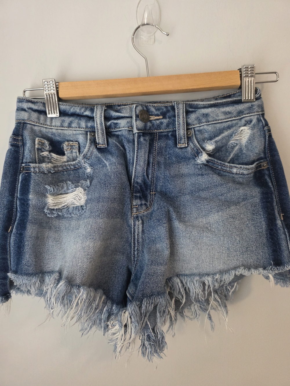 Hidden Jeans Distressed Denim Shorts XS High Rise Frayed Hem Light Wash